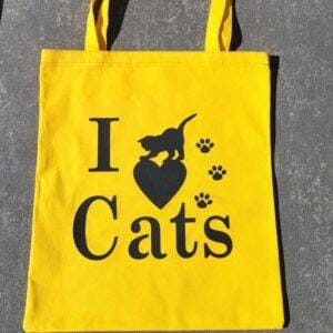 Schoudertas geel - I love cats