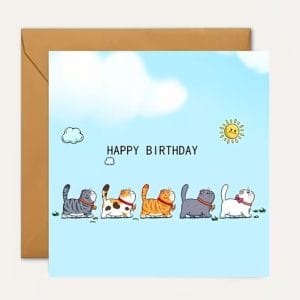 Wenskaart verjaardag- katjes op een rij