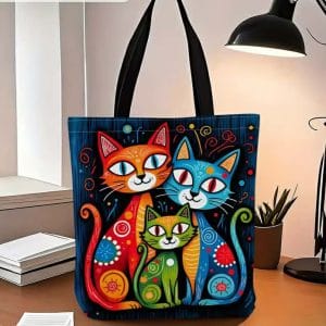 Schoudertas met 3 felgekleurde katten